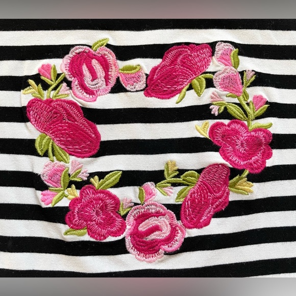 EUC Kate Mack Valentine’s Day Heart Embroidered Striped Top 6X - Picture 4 of 12